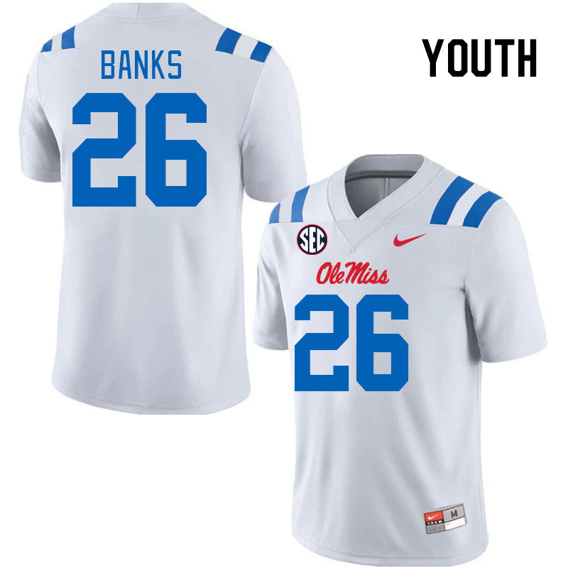 Youth #26 Katrevrick Banks Ole Miss Rebels 2024 New Uniforms College Football Jerseys Stitched-White